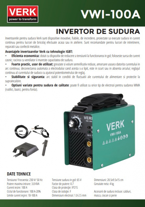 Verk VWI-100A hegesztő inverter, 100 A, 1 - 2,5 mm [3]
