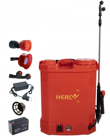 Öntözőrendszerek - Akkumulátoros permetezőszivattyú HERLY, GF-1227, 8 AH 12 V 16 L piros