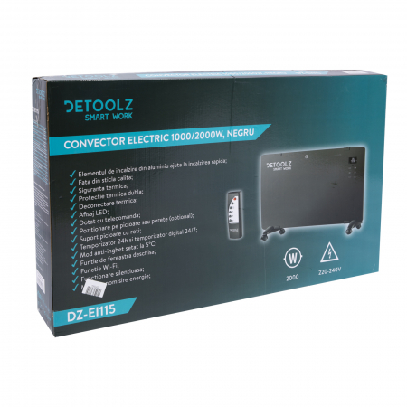 Detoolz 1000W/2000W elektromos konvektor, fekete [6]
