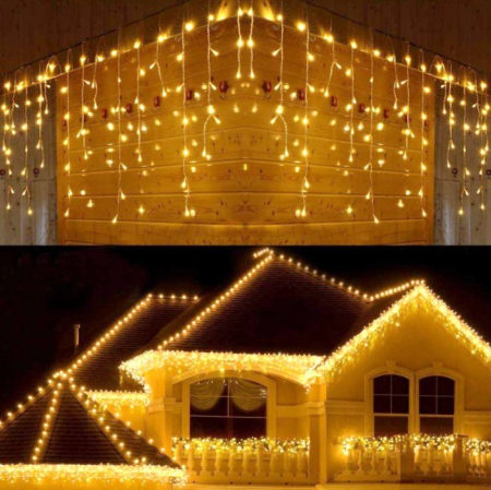 categorie 373 - Fringe telepítés 8 fényjátékkal - meleg fehér, összekapcsolható, 200 led 8 m x 0,6 m