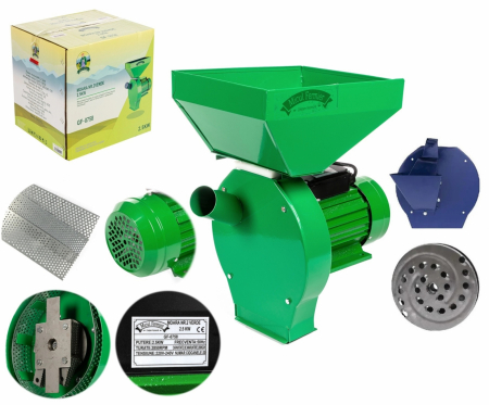 Gabonamalmok és kukorica cséplőgépek - Kistermelői gabonamalom 2.5kw, 200 kg/h + adapter gyümölcsökhöz és zöldségekhez