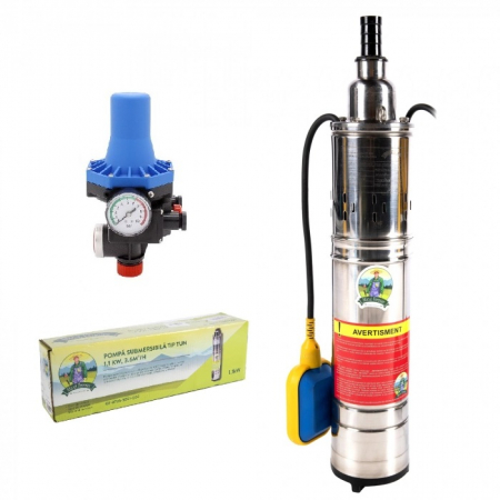 Búvárszivattyúk - Merülő vízszivattyú Kisgazda 1.1kw 3.6mc / h, úszó, ürítési magasság 80 m + Automatikus nyomásszabályozás EPC-3