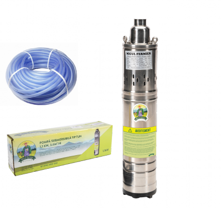 Búvárszivattyúk - Merülő vízszivattyú Little Farmer 1.1kw 3.6mc / h, 2850 ford / perc, ürítési magasság 80 m + szilikonozott tömlő 1 "50m