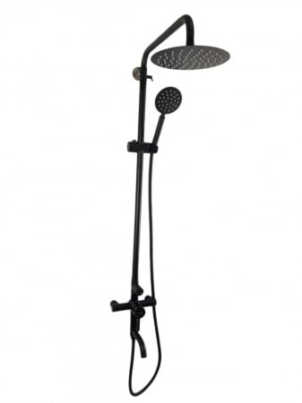 Zuhanyoszlopok - Mixxus SUS-009-J BLACK zuhanyoszlop, 120 cm + akkumulátor és körte, egyetlen vezérlés, rugalmas tömlő