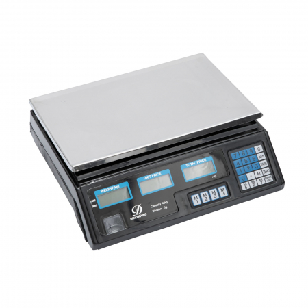 Dal - OEM Kereskedelmi elektronikus mérleg, dupla kijelző, maximális támogatott súly 40 kg, LCD kijelző, akkumulátorszint-jelző, fekete