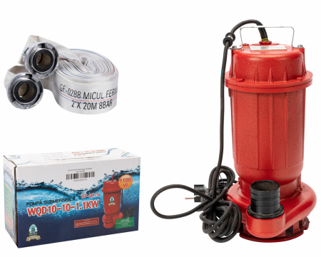 Háztartási vízszivattyúk chopperrel és anélkül - Öntöttvas piszkosvíz-szivattyú, piros WQD 16 m, 1100W, 250 l / perc + tömlő 20m fejjel