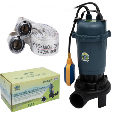 Háztartási vízszivattyúk chopperrel és anélkül - Piszkosvíz-szivattyú aprítóval és úszóval EUROAQUA 2600W, 2", 20 mc³/óra, ürítés 12 m + tömlő 20m fejjel