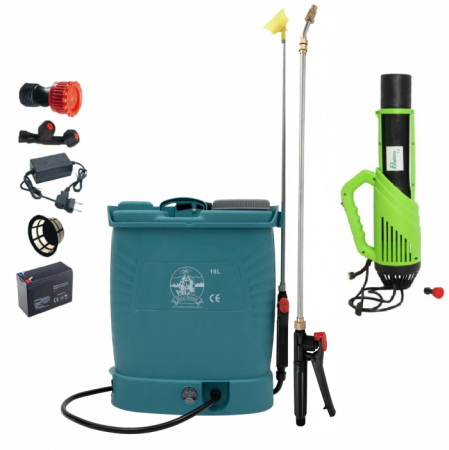 Öntözőrendszerek - Small Farmer vezeték nélküli elektromos permetező szivattyú 18 liter, 5 bar, 12 V + hordozható porlasztó + 2,7 m kihúzható lándzsa