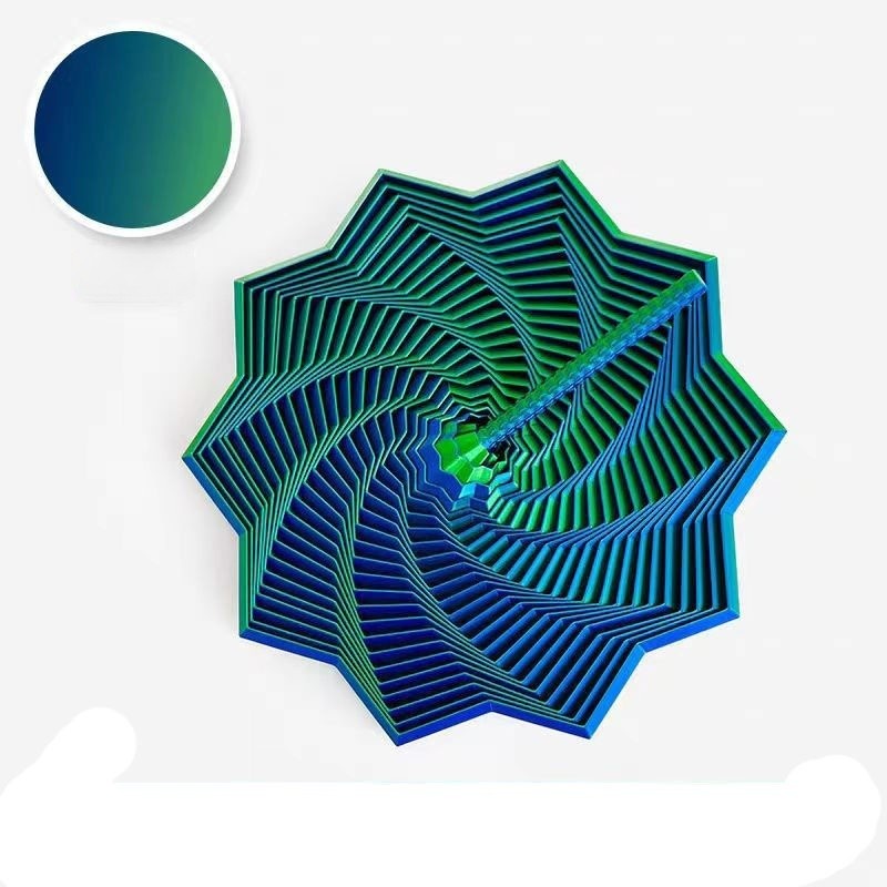 Jucarii, Copii & Bebe - Jucarie decompresie, Stea 3D octogonala, maner spirala turn magic geometric, 17 cm, Verde Albastru