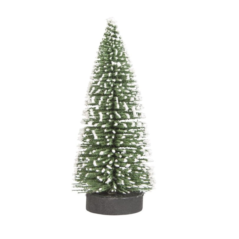 Casă și camping - Brad artificial de craciun, ornament pentru masa, pe suport lemn, 20 cm inaltime, Verde inzapezit