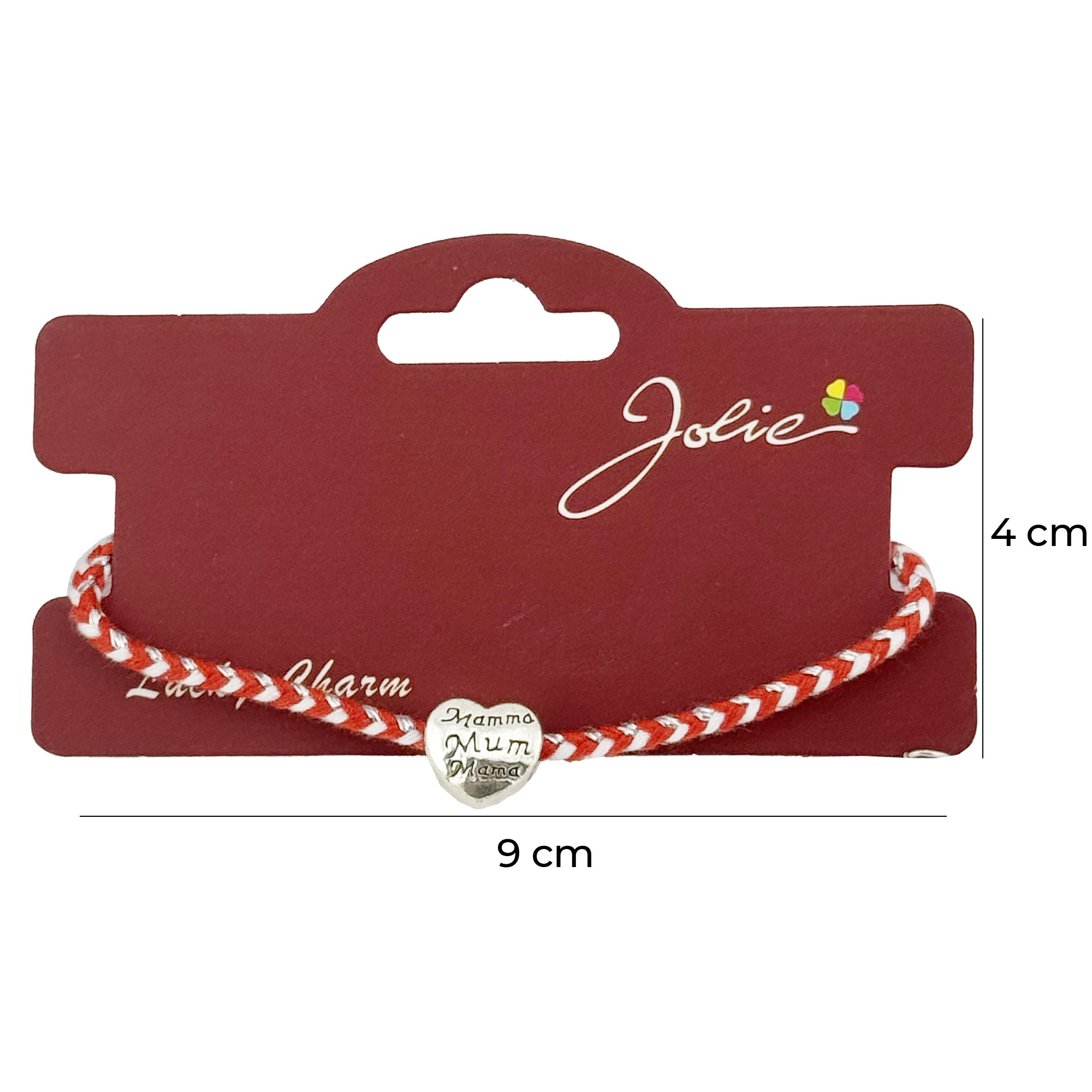 Bratara Martisor Reglabila, Jolie, Model Inima cu inscriptie: Mamma / Mum / Mama, snur Impletit, 9 x 4 cm, Alb Rosu [1]