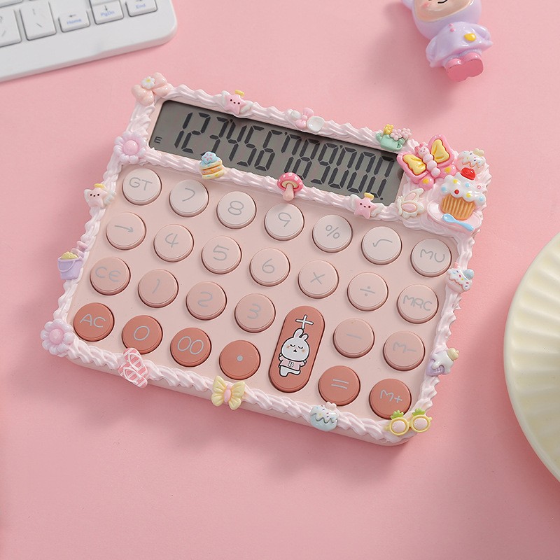 Calculator Electronic pentru Fete, Flippy, Calculator Dragut pentru Scoala Primara, Ecran mare 12 digits si Tastatura Mecania, 15 x 12.5 cm, Decor cu elemente 3D pentru Fete, Roz [1]