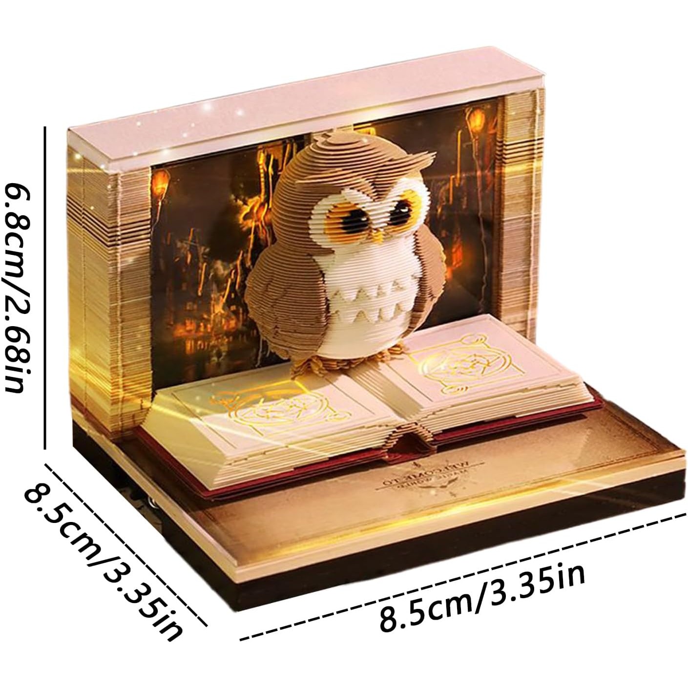 Calendar Interactiv 3D 2026, Flippy, Calendar de Sculptura cu Luminite LED, Bufnita Magic World, pentru Copii, Calendar de Birou Ornamentat, 9 x 9 x 6.8 cm, Maro [5]