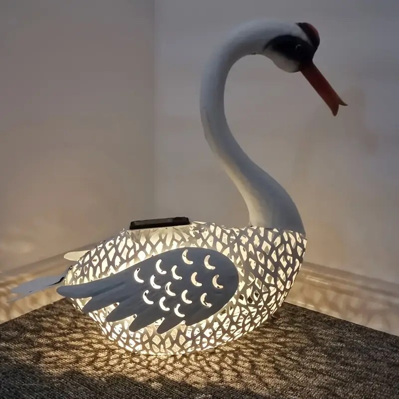 Decoratiune de Gradina cu Lampa solara, Flippy, Model Lebada, Iluminare Led si Incarcare Solara, 39.5 x 35.5 x 14 cm, din Fier, Alb [3]