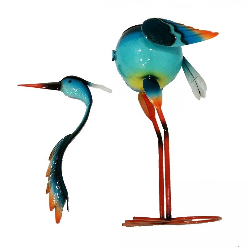 Decoratiune pentru Gradina, Flippy, Flamingo pentru Gradina cu Suport pentru Plante Flori, Ornament de Ghiveci de Flori, Model Flamingo, din Fier, 71 x 34 x 22 cm, Albastru [1]