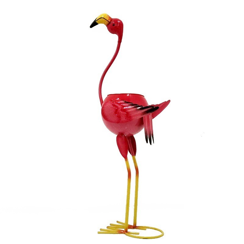 Decoratiune pentru Gradina, Flippy, Flamingo pentru Gradina cu Suport pentru Plante Flori, Ornament de Ghiveci de Flori, Model Flamingo, din Fier, 73 x 34 x 22 cm, Roz [3]
