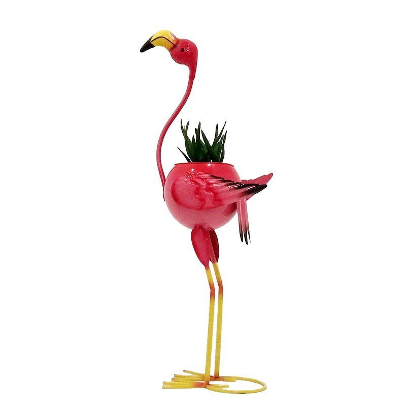 Decoratiune pentru Gradina, Flippy, Flamingo pentru Gradina cu Suport pentru Plante Flori, Ornament de Ghiveci de Flori, Model Flamingo, din Fier, 73 x 34 x 22 cm, Roz [4]