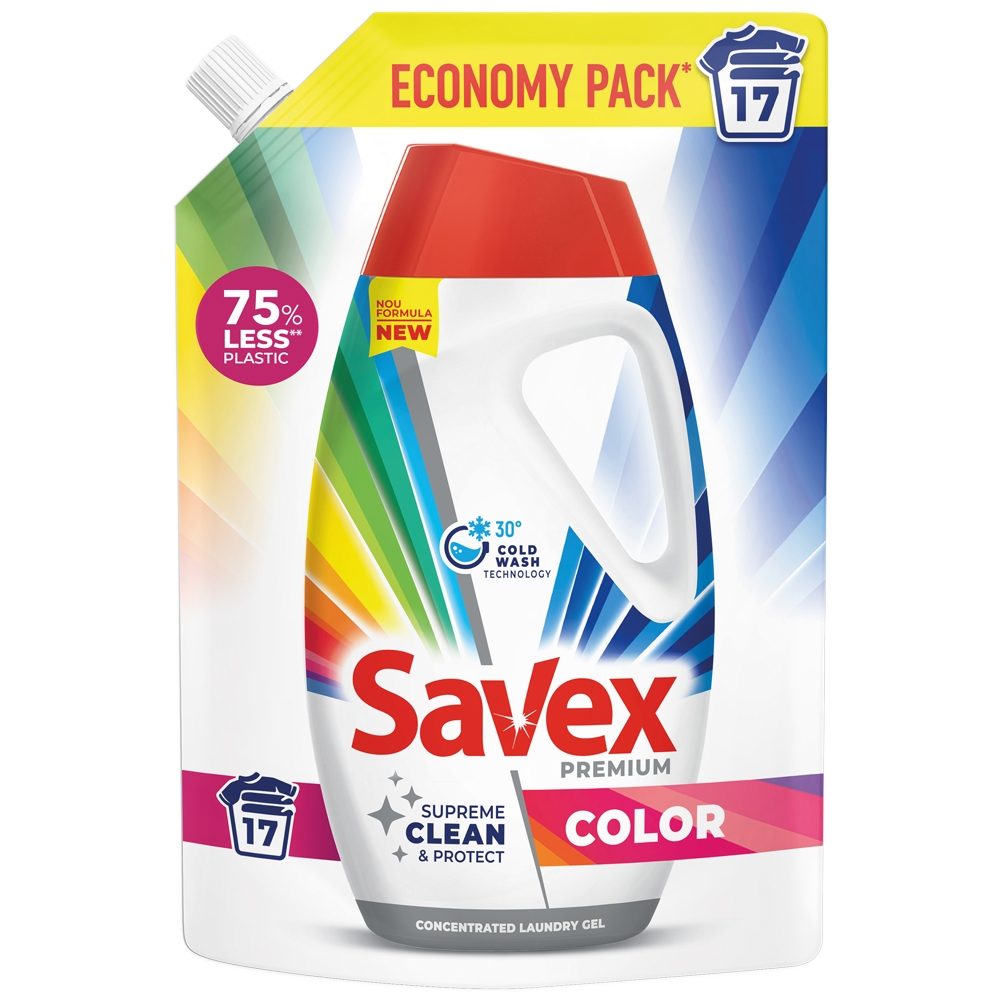 Detergenți și soluții de curățenie - Detergent pentru Rufe, Savex, Gel 765 ml Color 17 spalari