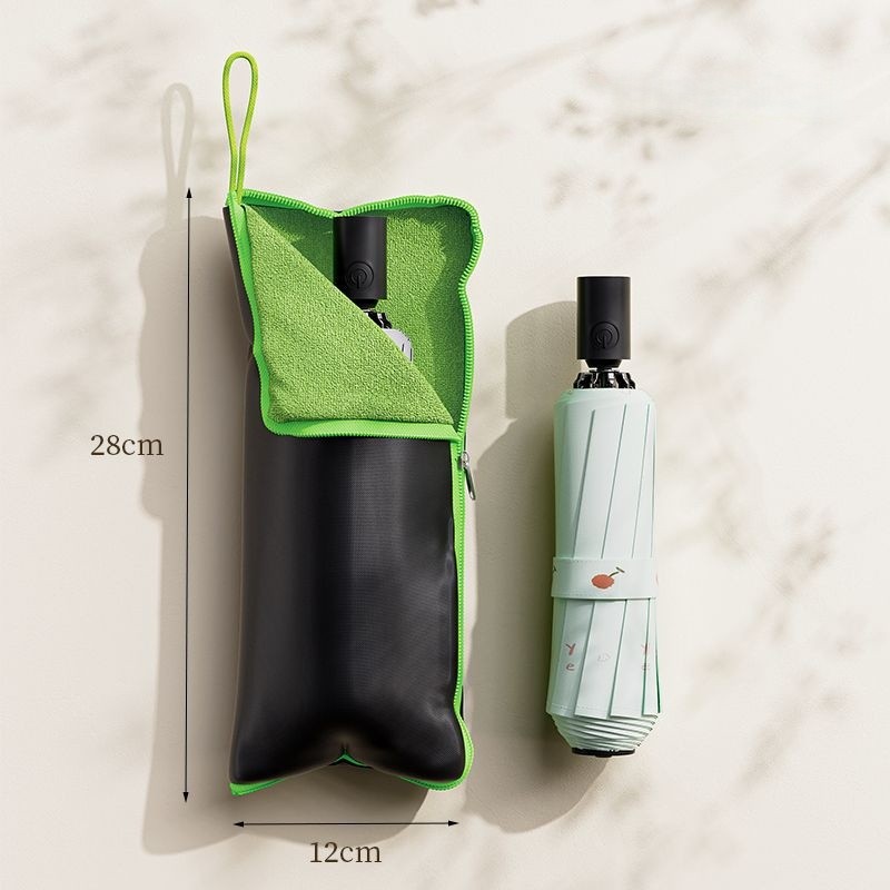 Husa Depozitare Umbrela, Flippy, Impermeabila, Interior Microfibra, cu Fermoar, 28 x 12 cm, Negru/Verde [2]