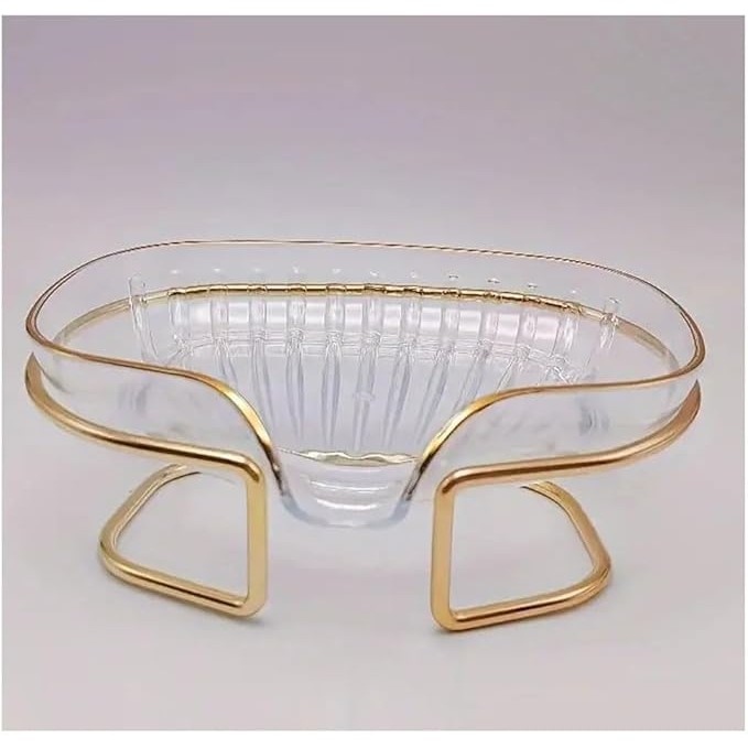 Savoniera cu Suport, Flippy, Sistem de Scurgere a Apei, Margine Aurie, 14 x 8.5 x 9 cm, din TPE, Transparent [2]