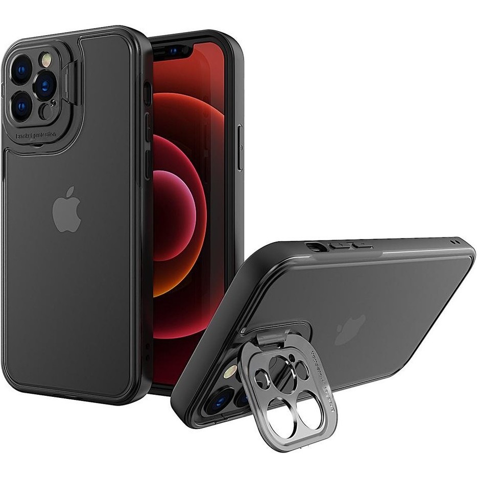 Telefoane și accesorii - Husa de Protectie, Flippy, Bracket Series, pentru Apple iPhone 14, cu Suport si Protectie Camera, Negru