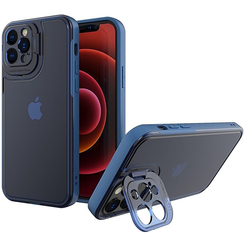 Telefoane și accesorii - Husa de Protectie, Flippy, Bracket Series, pentru Apple iPhone 14 Plus, cu Suport si Protectie Camera, Albastru