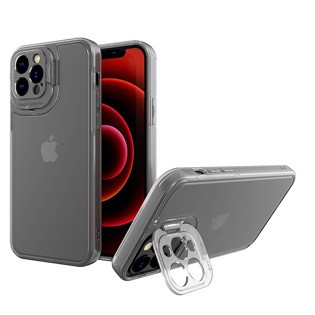 Telefoane și accesorii - Husa de protectie pentru Apple iPhone 14, Flippy, Bracket series cu suport si protectie pentru camera, Transparent