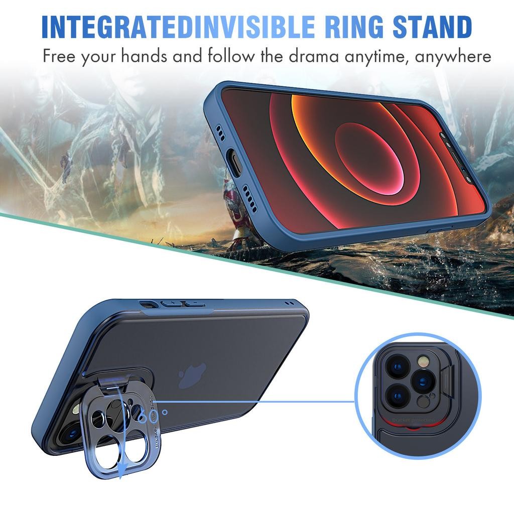 Husa de protectie pentru Apple iPhone 14 Pro, Flippy, Bracket series cu suport si protectie pentru camera, Albastru [1]