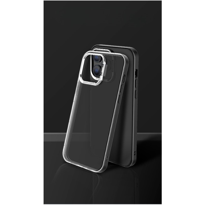 Husa de protectie pentru iPhone 14, cu suport metalic pentru camera, Bracket Series, Flippy, Protectie Antisoc, PC mat, silicon moale pe margini, Negru [2]