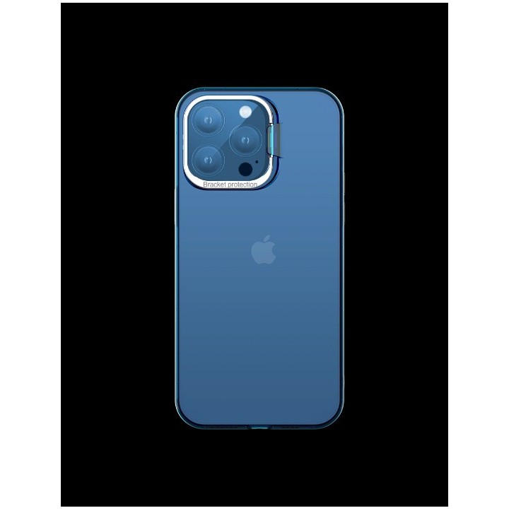 Husa de protectie pentru iPhone 14 Plus, cu suport metalic pentru camera, Bracket Series, Flippy, Protectie Antisoc, PC mat, silicon moale pe margini, Albastru [4]
