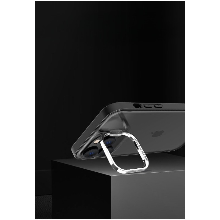 Husa de protectie pentru iPhone 14 Pro Max, cu suport metalic pentru camera, Bracket Series, Flippy, Protectie Antisoc, PC mat, silicon moale pe margini, Negru [3]