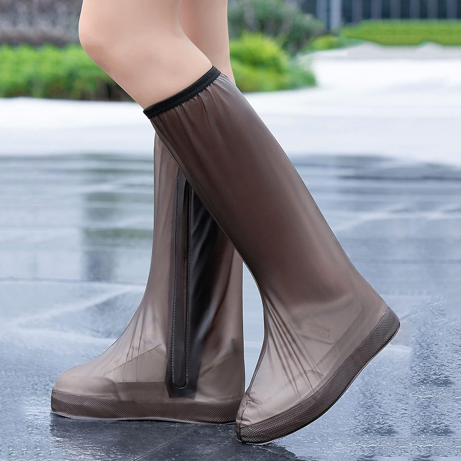 Încălțăminte și accesorii vestimentare - Protectie Incaltaminte pentru Ploaie si Noroi, Flippy, Impermeabila, Talpa Antiderapanta, cu Fermoar si Capsa, Inaltime 40 cm, Marime S 34-35, Maro