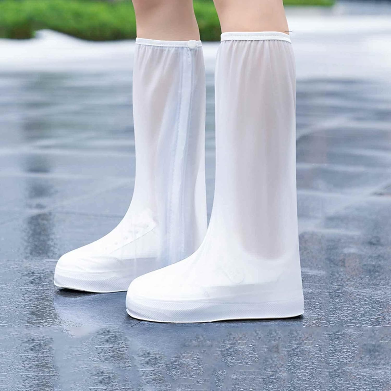 Protectie Incaltaminte pentru Ploaie si Noroi, Flippy, Impermeabila, Talpa Antiderapanta, cu Fermoar si Capsa, Inaltime 40 cm, Marime S 34-35, Alb [5]