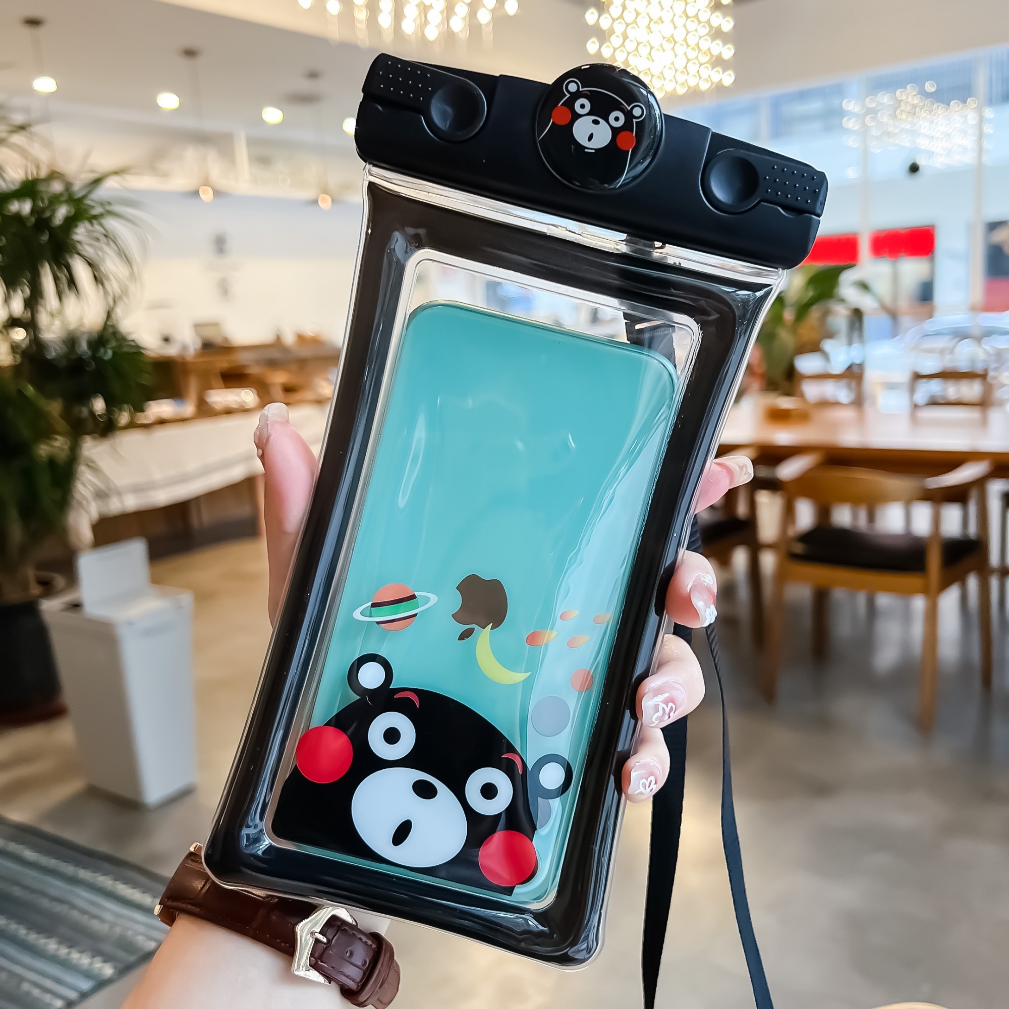 Husa subacvatica Mascot Waterproof Flippy, Snowproof, Universala, cu Snur, pentru telefon sau documente, Bear, Negru [4]