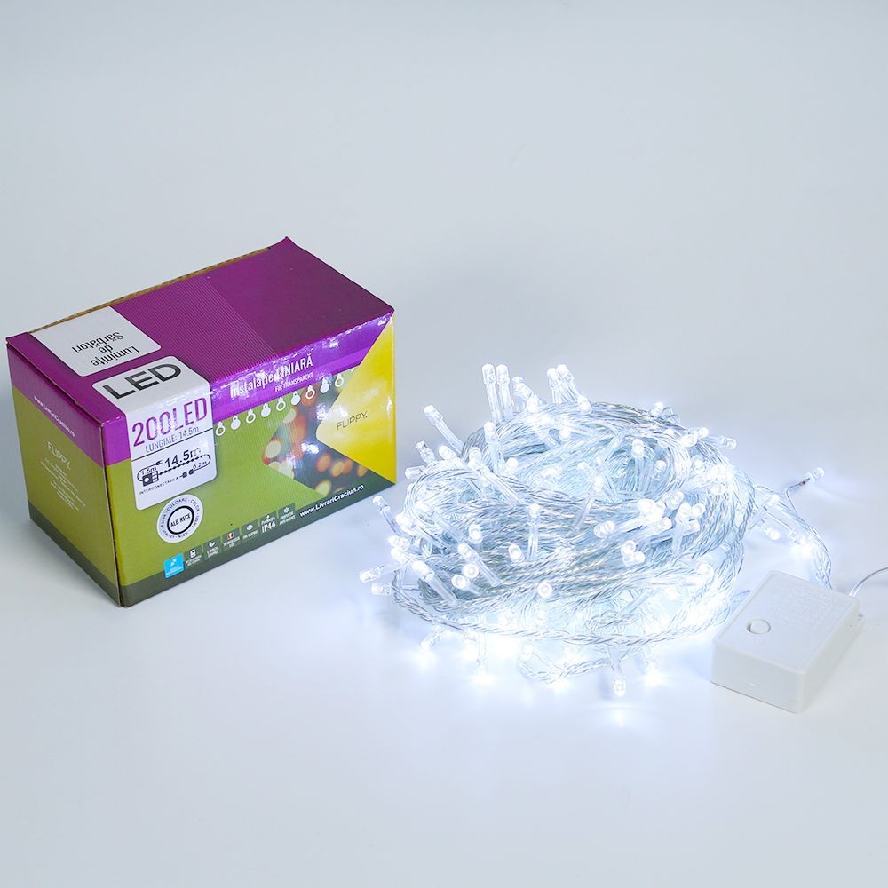 Instalatie de Craciun, Flippy®, Tip Liniara, 14.5 m, 200 LED-uri, Interconectabila, Alb Rece [3]