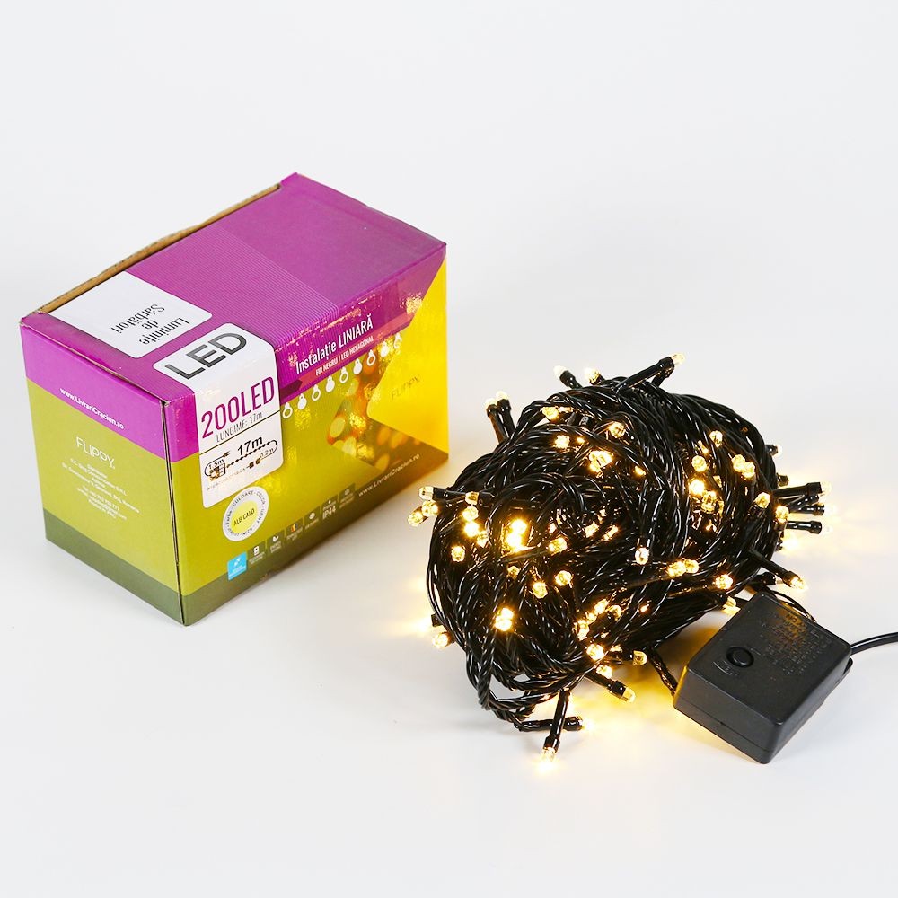Instalatie de Craciun Flippy® Tip Liniara, 17 m, 200 LED-uri Hexagonale. Interconectabila, Alb Cald [3]