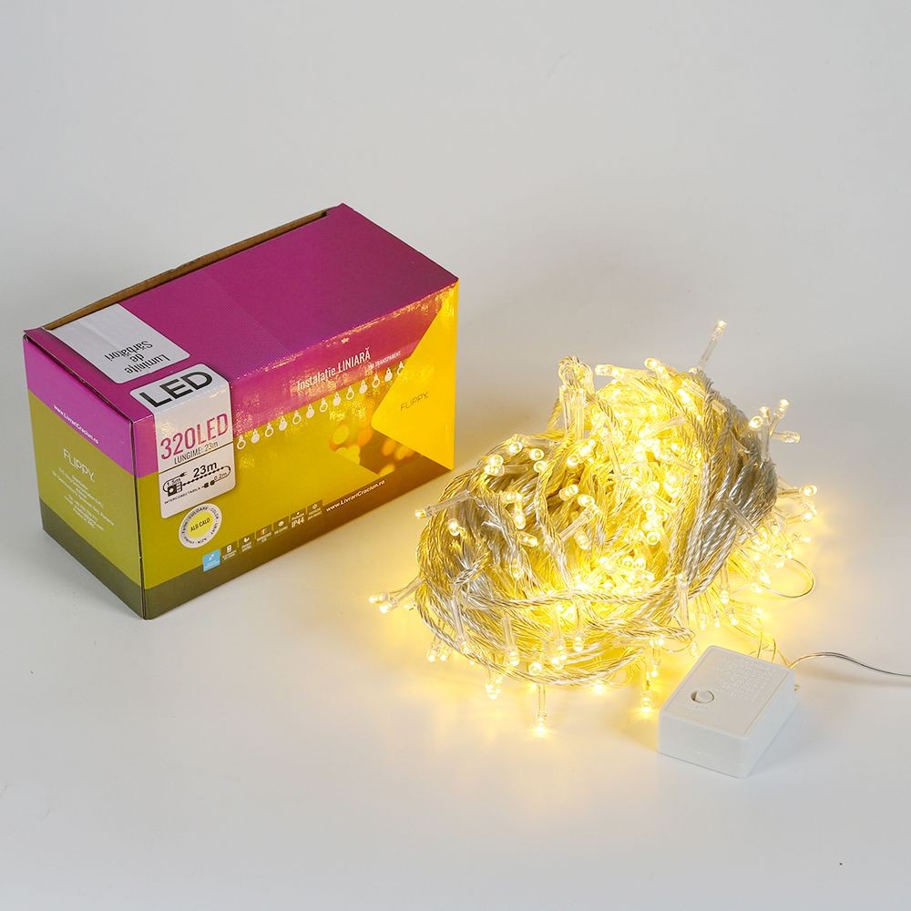 Instalatie de Craciun, Flippy®, Tip Liniara, 23 m, 320 LED-uri, Interconectabila, Alb Cald [4]