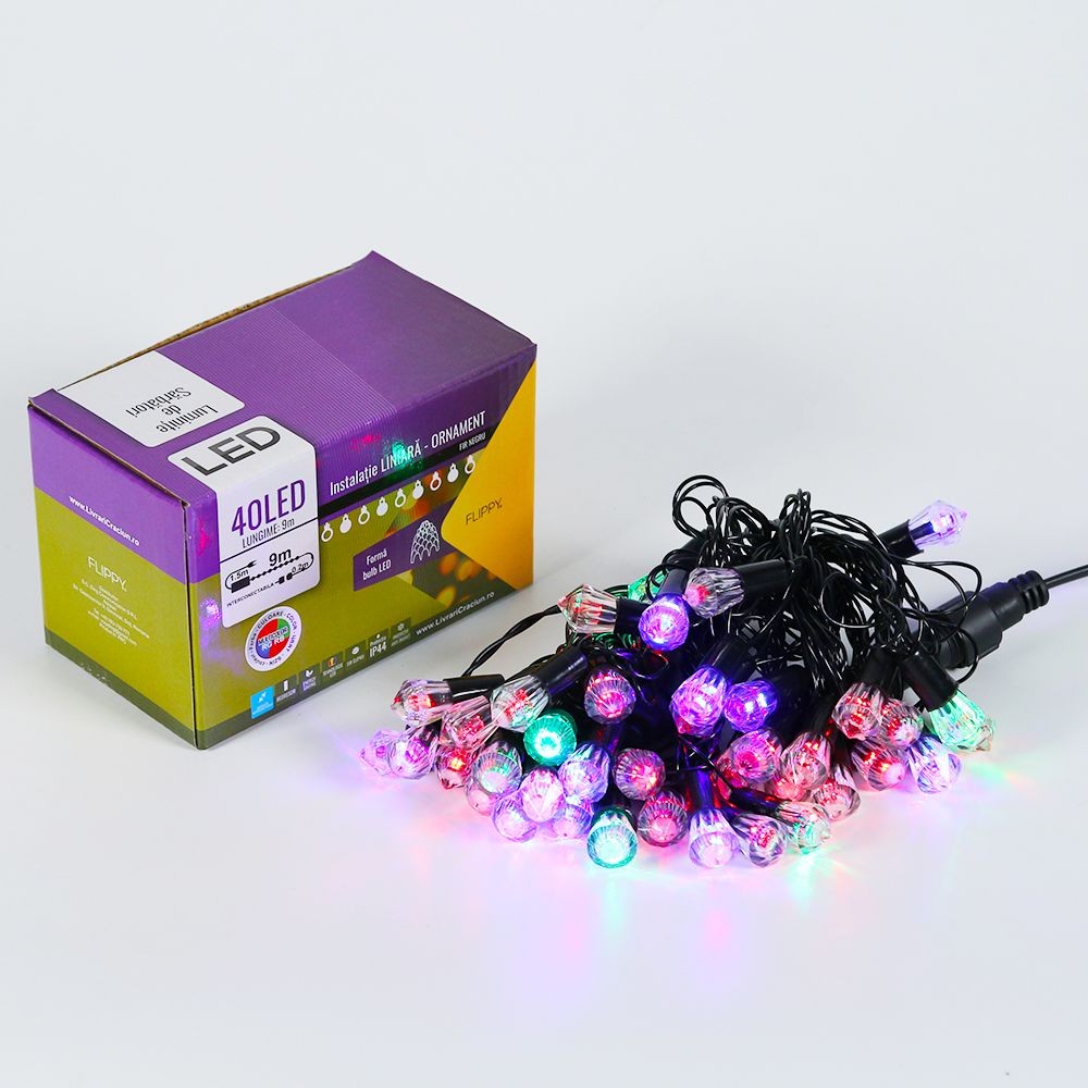 Instalatie de Craciun, Flippy®, Tip Liniara, 9 m, 40 LED-uri, Model Cristal, Interconectabila, Multicolor [3]