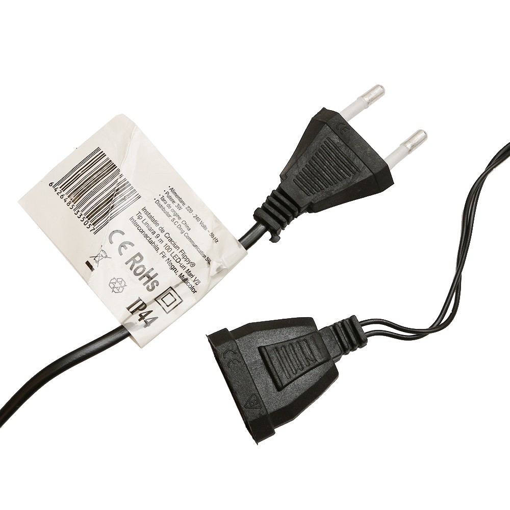Instalatie de Craciun Flippy® Tip Liniara, Fir Negru, 9 m, 100 LED-uri Mari Rotunde, Interconectabila, Multicolor [5]
