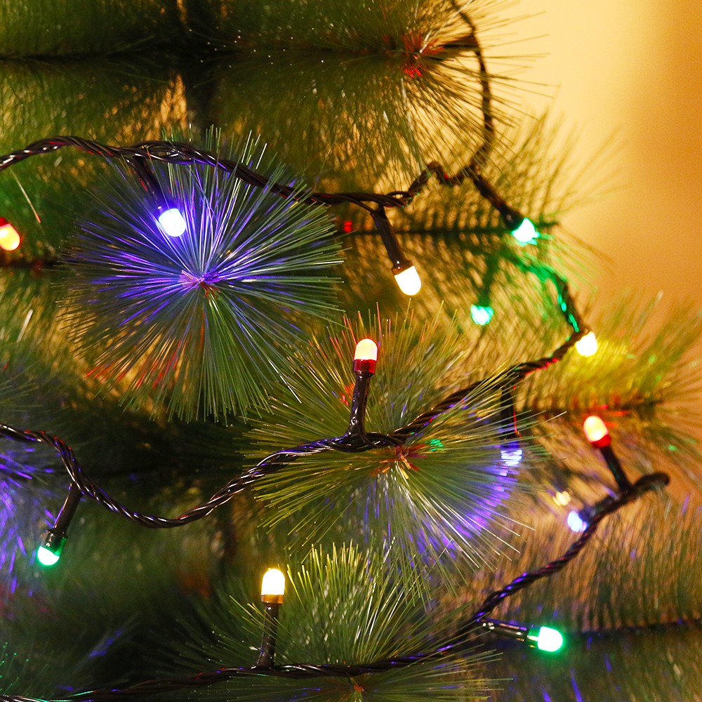 Casă și camping - Instalatie de Craciun Flippy® Tip Liniara, Fir Negru, 9 m, 100 LED-uri Mari Rotunde, Interconectabila, Multicolor