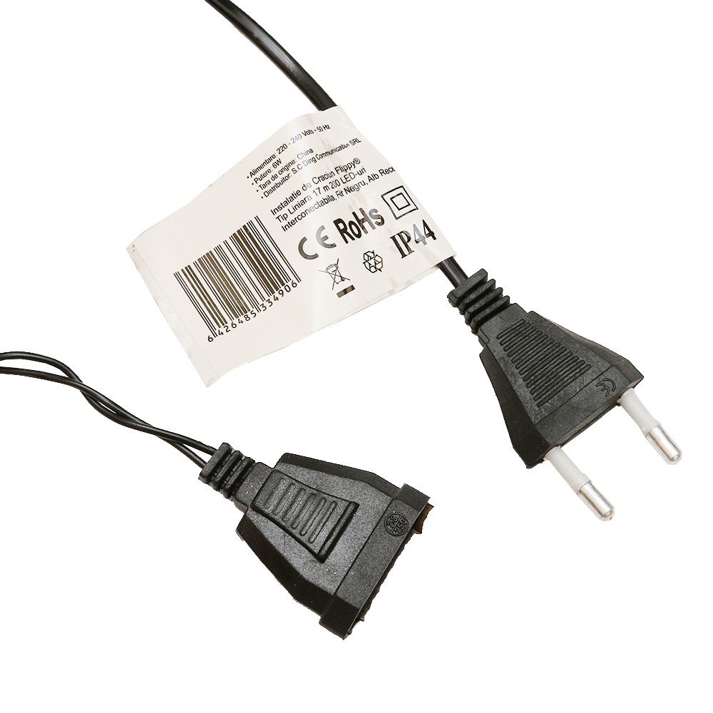 Instalatie de Craciun Flippy® Tip Liniara, Fir Negru, 17 m, 200 LED-uri, Interconectabila, Alb Rece [5]