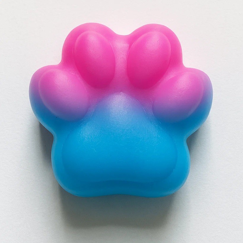 Jucarie Antistres Squishy, Flippy, cu Revenire Lenta, Labuta de Pisica Pufoasa, 7.5 cm, Ambalaj Transparent, Model 270512, Albastru/Roz [2]