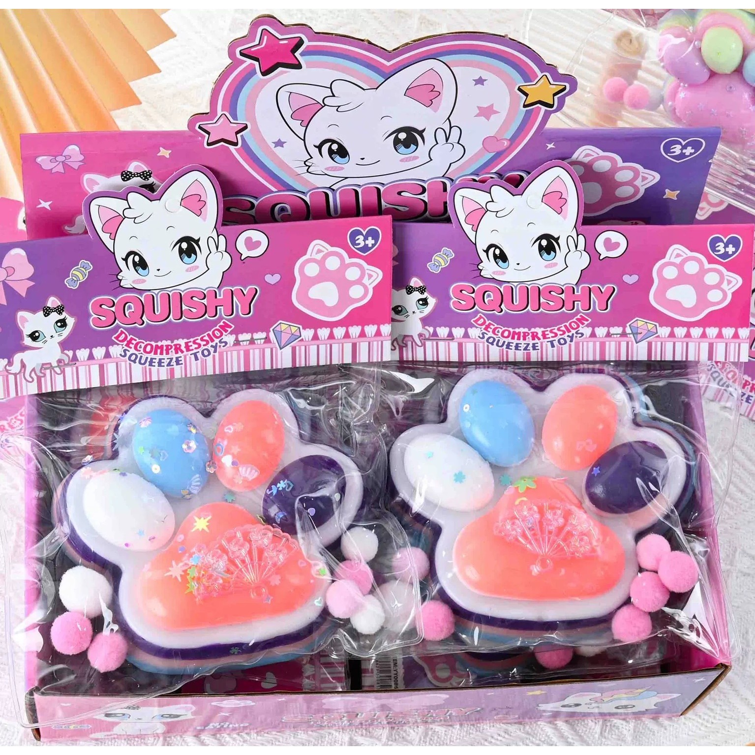 Jucarie Antistres Squishy, Flippy, cu Revenire Lenta, Squeeze Toys, Model Cat Paw, 12.5x10.5 cm, 220g, +3 Ani, din TPR, Model 1, Multicolor [6]