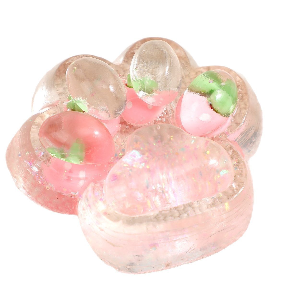 Jucarie Antistres Squishy, Flippy, cu Revenire Lenta, Squeeze Pinch Family, Model Cat Paw, 6.5 x 7 cm, din Tpr, 4-6 Ani, Model 5 Fructe, Transparent [5]