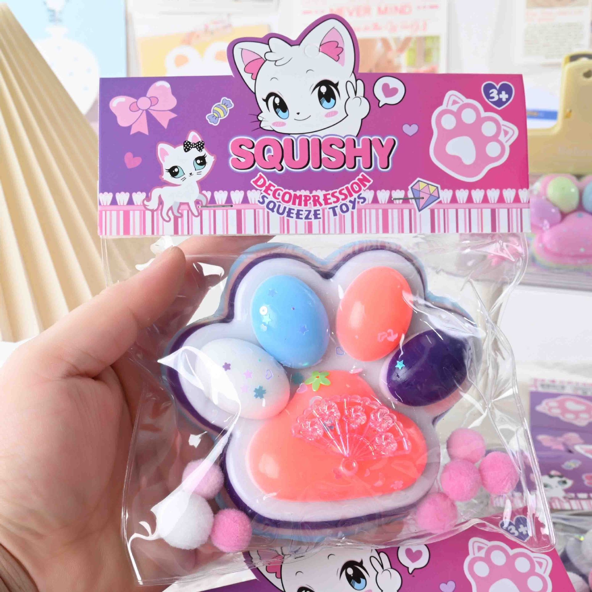 Jucarie Antistres Squishy, Flippy, cu Revenire Lenta, Squeeze Toys, Model Cat Paw, 12.5x10.5 cm, 220g, +3 Ani, din TPR, Model 1, Multicolor [4]