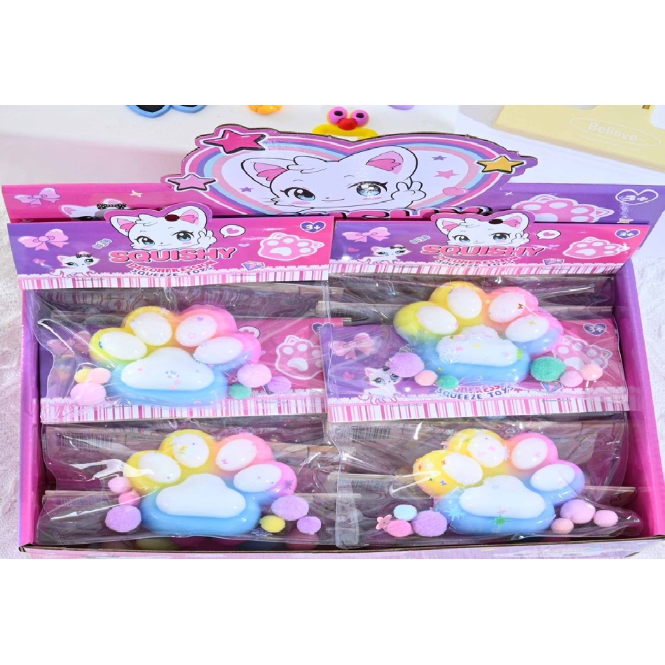 Jucării, copii și bebe - Jucarie Antistres Squishy, Flippy, cu Revenire Lenta, Labuta de Pisica Pufoasa, 7.5 cm, Ambalaj Transparent, Model 27058, Multicolor