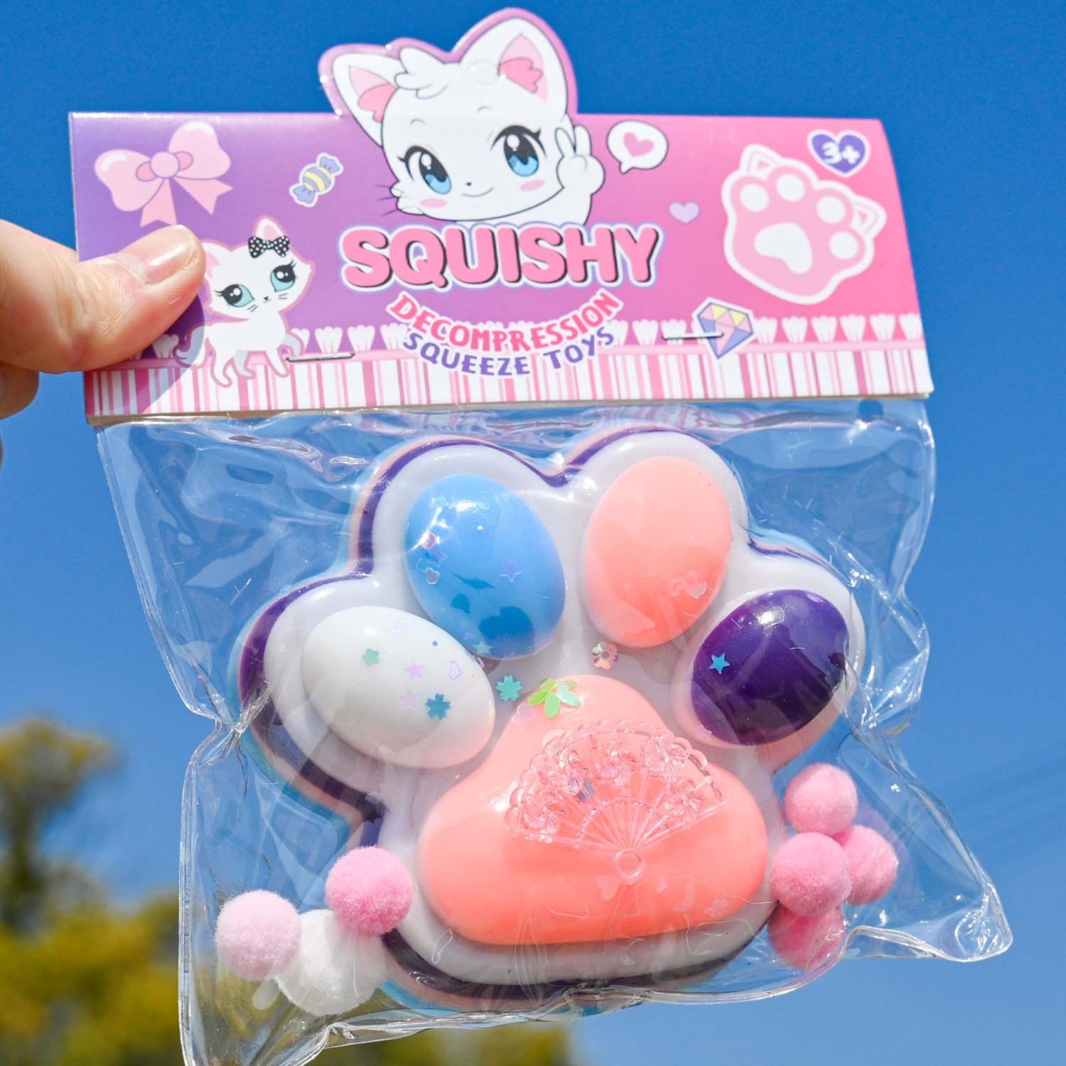 Jucarie Antistres Squishy, Flippy, cu Revenire Lenta, Squeeze Toys, Model Cat Paw, 12.5x10.5 cm, 220g, +3 Ani, din TPR, Model 1, Multicolor [5]