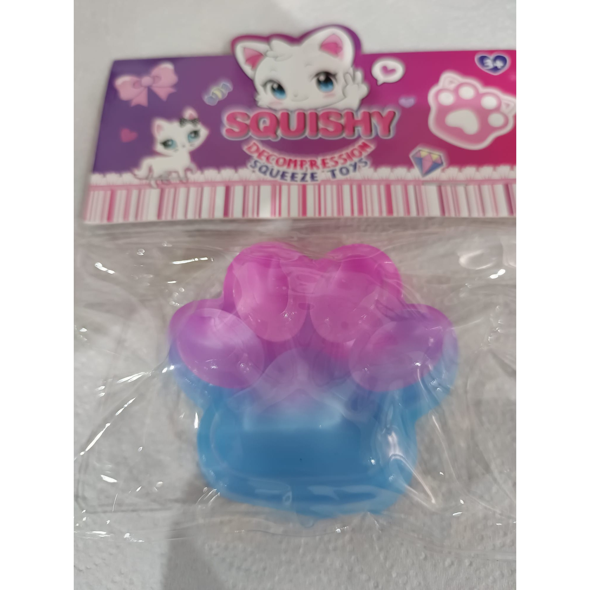 Jucarie Antistres Squishy, Flippy, cu Revenire Lenta, Labuta de Pisica Pufoasa, 7.5 cm, Ambalaj Transparent, Model 270512, Albastru/Roz [1]