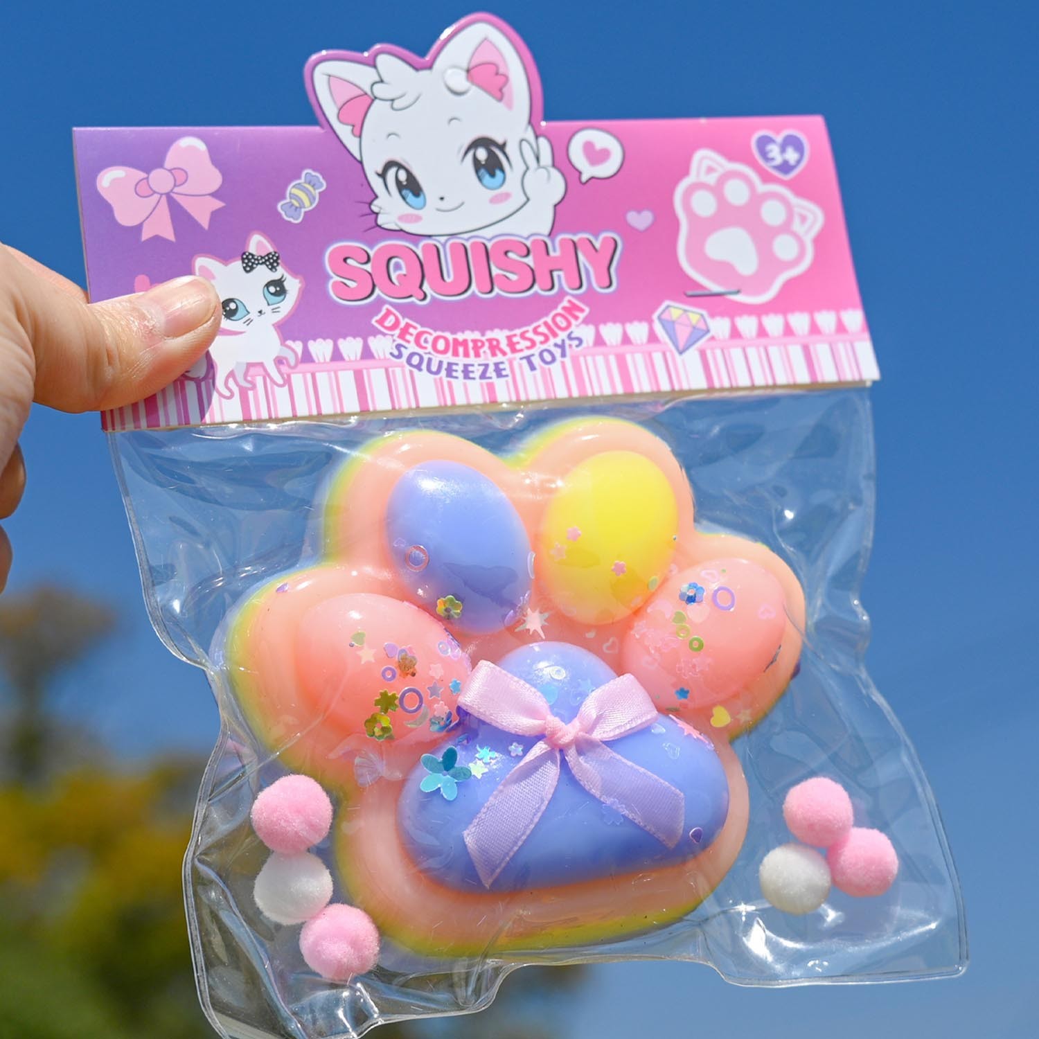 Jucarie Antistres Squishy, Flippy, cu Revenire Lenta, Squeeze Toys, Model Cat Paw, 12.5x10.5 cm, 220g, +3 Ani, din TPR, Model 3, Multicolor [2]