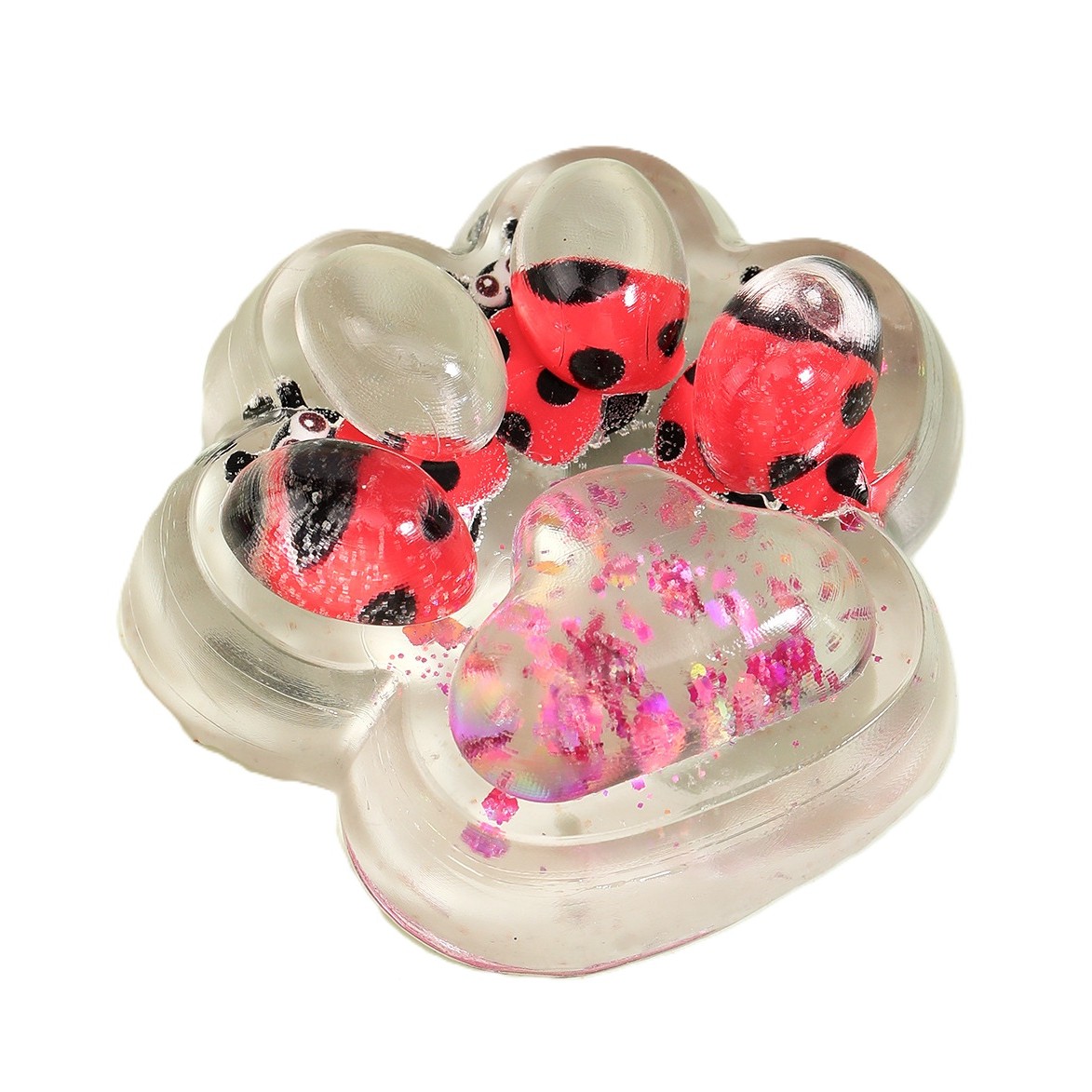 Jucării, copii și bebe - Jucarie Antistres Squishy, Flippy, cu Revenire Lenta, Squeeze Pinch Family, Model Cat Paw, 6.5 x 7 cm, din Tpr, 4-6 Ani, Model 7 Insecte, Transparent